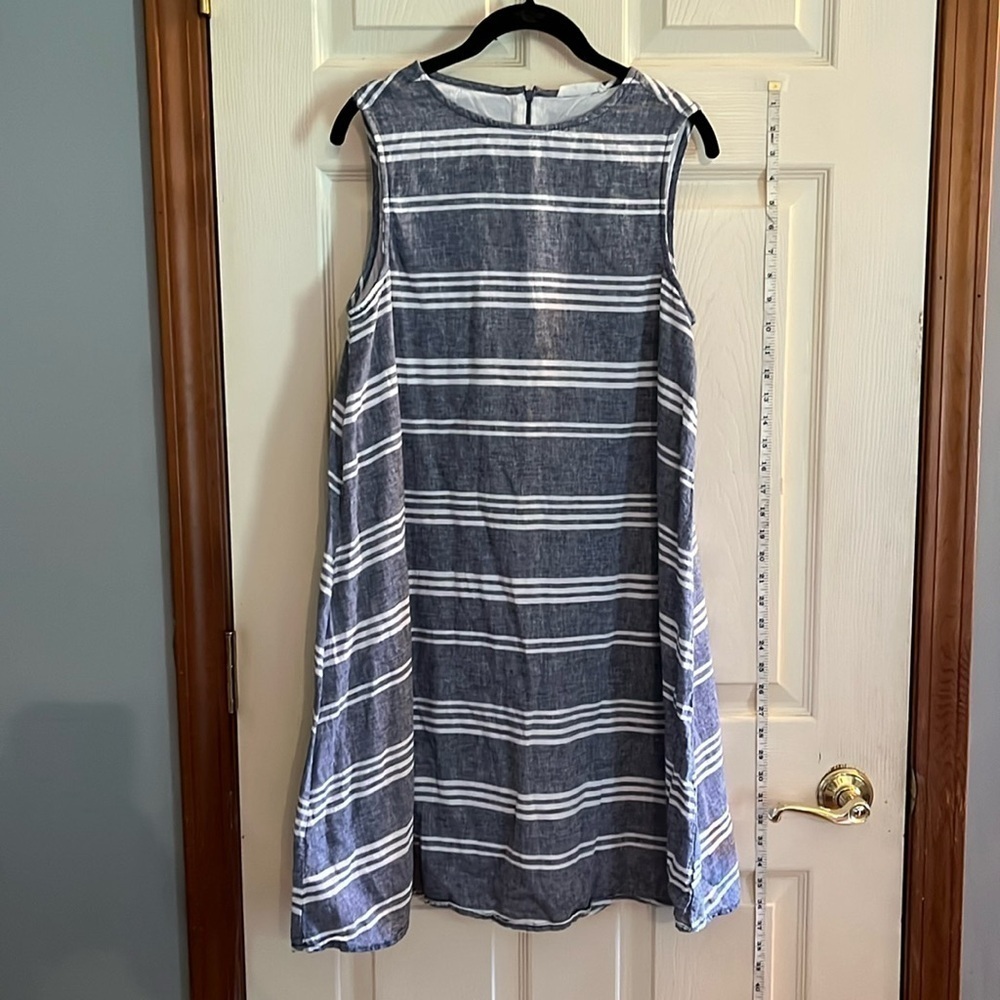 Beachloungelunch-S-blue & white stripes-Madi Tidal,linen Blend, shift dress.